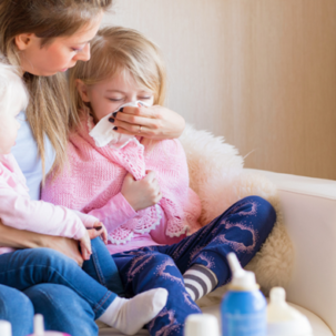 Sick children been cared for by mum