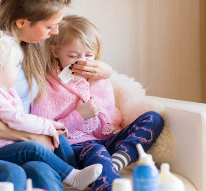 Sick children been cared for by mum